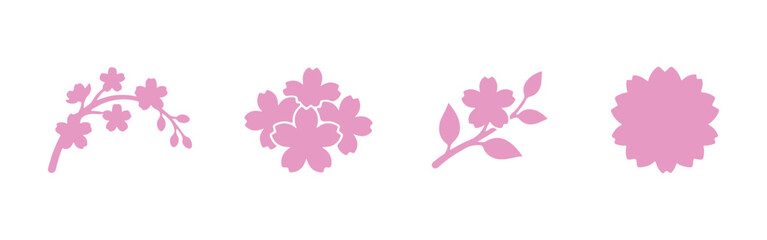 Fototapeta premium Sakura and cherry blossom icons, japanese flowers, flat design vector icon collection