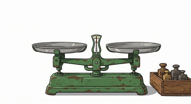 Cartoon illustration of a traditional Indonesian market weighing scale