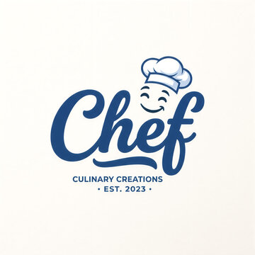 Chef culinary creations logo design with smiling toque hat and stylized typography restaurant logo food industry culinary art