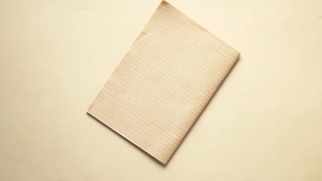 A vintage lined notebook opens and a pen is placed on it