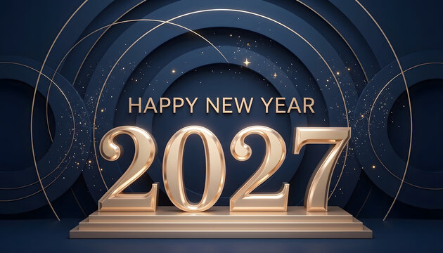 Luxury Happy New Year 2027 Gold and Navy Blue Elegant Celebration Background