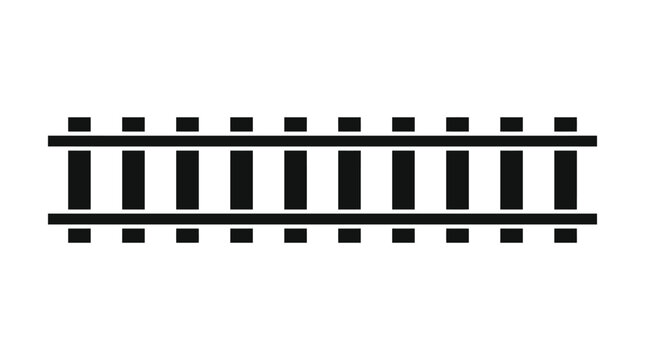 Minimalist black train tracks vector illustration featuring parallel steel rails on wooden sleepers designed for transportation and travel graphic design projects