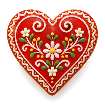 Traditional Croatian Licitar Gingerbread Heart 3D Clay Render Isolated on White