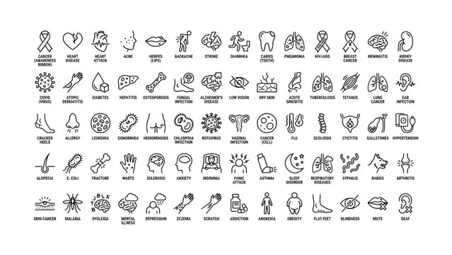 Collection of medical illness awareness icons with transparent background designs