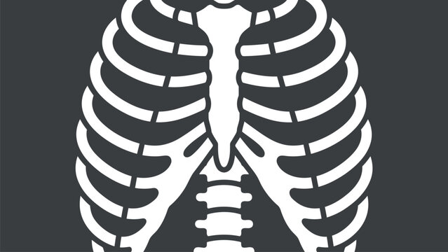 Human rib cage skeleton vector graphic design showing white bones on a dark textured background for medical educational anatomy projects