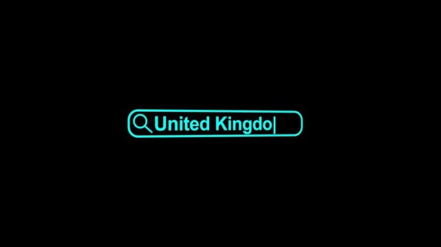 Unite kingdom Search Bar Close Up Single Line Typing Text Box Layout Web Database Browser Engine Concept.4k vedio