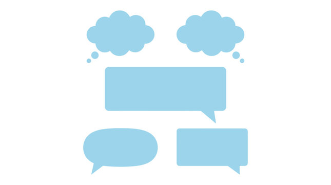Light blue speech bubbles and thought clouds collection presented as a flat vector graphic design element for modern creative projects