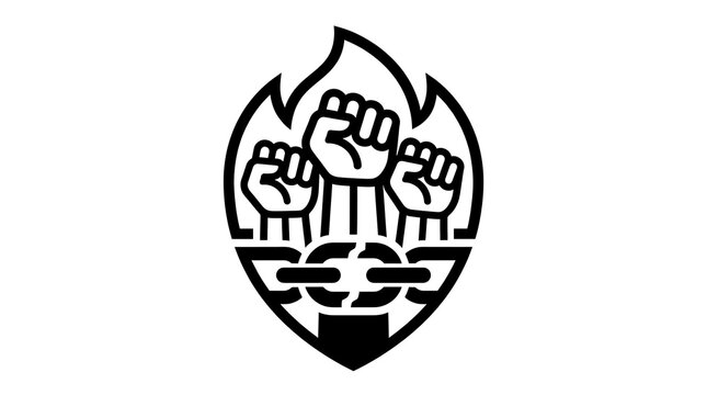 Raised Fists with Broken Chain and Fire Social Justice Symbol