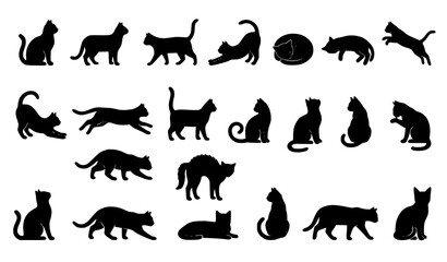 Obraz premium Minimalist Black Cat Silhouette Vector Collection with 21 Feline Poses