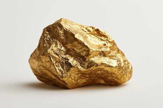 Closeup of rough natural gold nugget on white