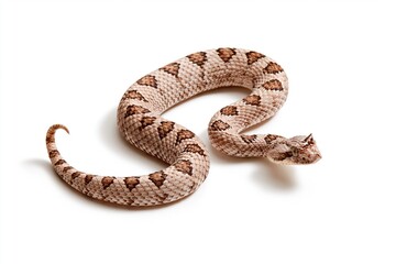 Obraz premium Coiled rattlesnake with patterned scales on white background