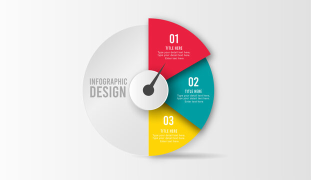 3 steps circular speedometer gauge pie chart infographic template vector illustration