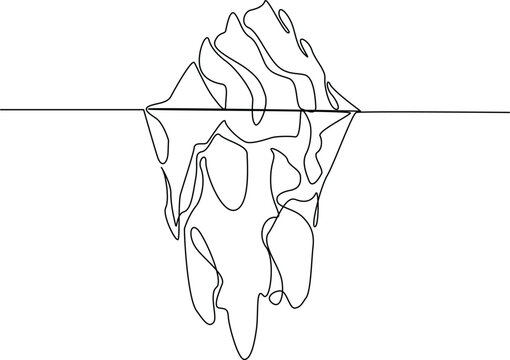 Continuous one line art of floating iceberg ice mountain editable stroke sketch vector illustration.