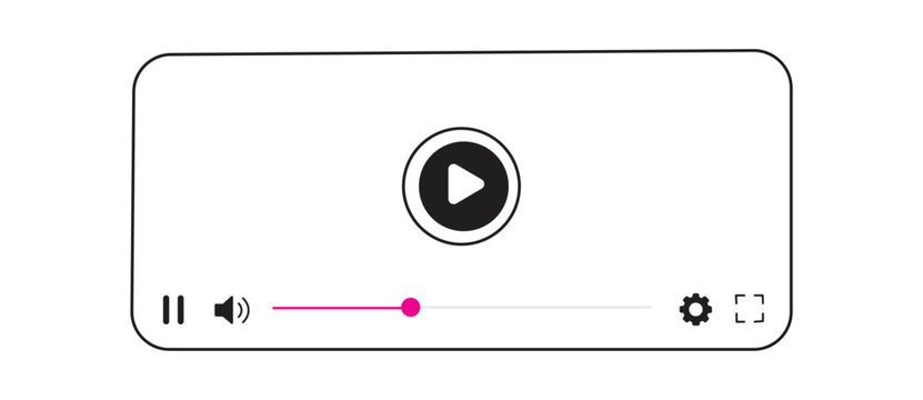 Video player user interface frame with play button progress bar volume setting and fullscreen controls for online video streaming and multimedia web application
