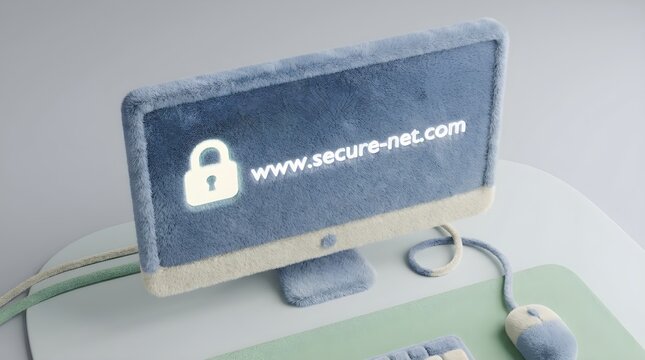 Closeup on LCD screen with focus on www padlock. Internet security cybersecurity concept. 3d illustration