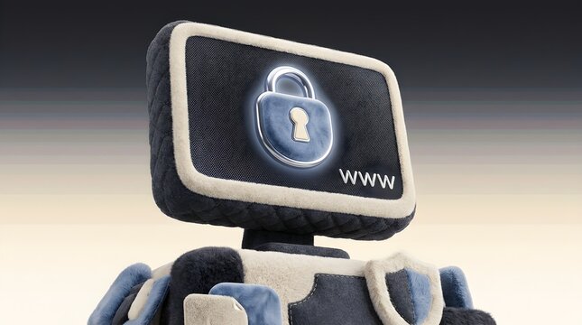 Closeup on LCD screen with focus on www padlock. Internet security cybersecurity concept. 3d illustration