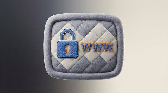 Closeup on LCD screen with focus on www padlock. Internet security cybersecurity concept. 3d illustration