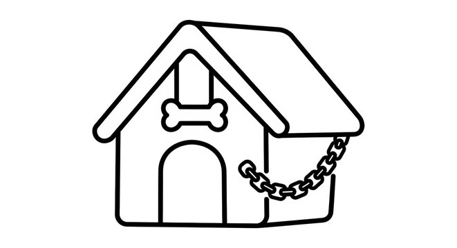 Linear icon of a canine kennel with a chain leash isolated on a transparent background for pet care and animal shelter signage design