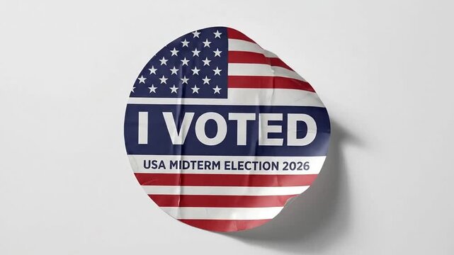 USA Midterm Election 2026 I Voted Sticker Peeling Off White Background