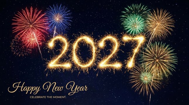 Happy new year 2027 celebration with fireworks display