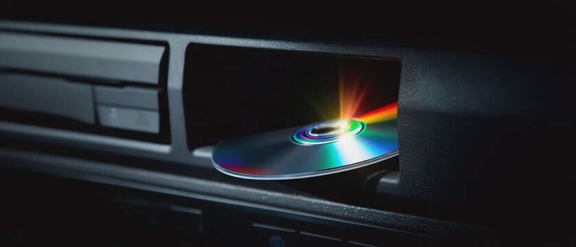 Closeup of a CD being inserted into a player.