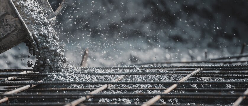 Water pouring over steel reinforcement bars.