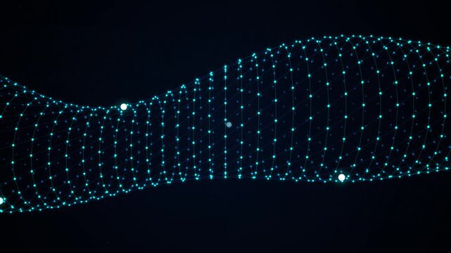 Abstract digital network wave animation, glowing blue data connection mesh, futuristic technology background, for science and, cyber security concepts