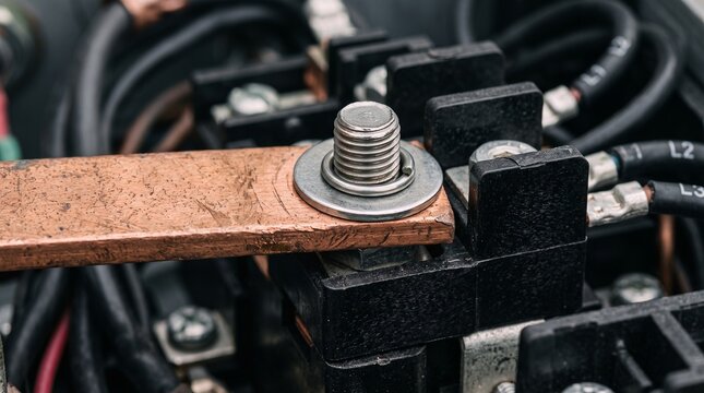 Industrial electrical connection with copper busbar and threaded bolt