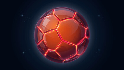 Fototapeta premium Sphere glowing with red neon light sits against a dark background in digital space.