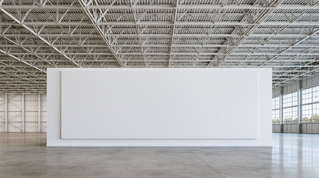 Empty white display wall in modern warehouse
