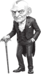 Obraz premium Monochrome halftone dotted illustration of a creepy vintage gentleman in a suit holding a cane. Spooky character graphic. Vector minimalist background.
