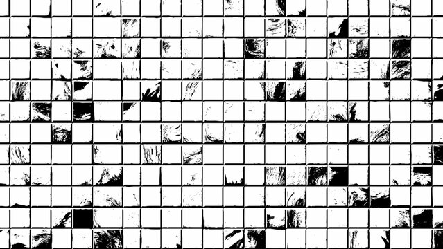 Abstract black and white mosaic grid with irregular splotch patterns
