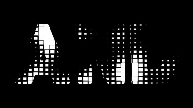 Abstract white pix elated AND letters on black background, digital halftone typography, geometric mosaic pattern, modern technology concept for creative graphic design projects .