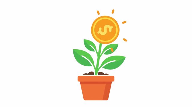 Money plant growing dollar coin on stem symbolizing financial growth and investment success