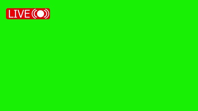 Red Live Stream Badge Icon with Broadcast Signal Waves on video..
