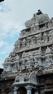 Detailed view of the ornate Hindu temple fa&ccedil;ade and sculptural architecture at the historic Munneswaram Temple in Chilaw, Sri Lanka.