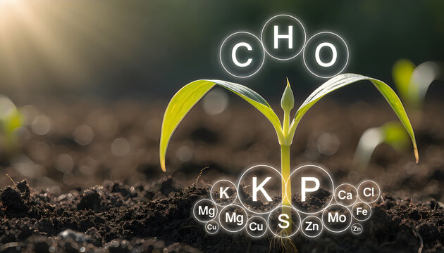 Young plant growing with chemical elements illustration