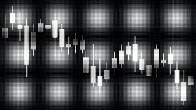 Abstract financial candlestick chart pattern with halftone dot texture effect