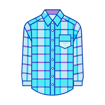 Light blue checkered button-down shirt - A clean and simple vector illustration of a light blue checkered shirt with two chest pockets, perfect for editorial or fashion use.