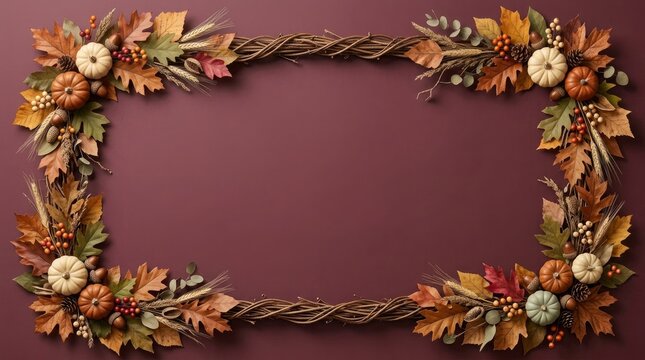 Elegant floral and vine border frame with autumn leaves