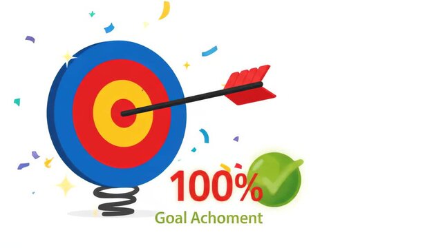 arrow hitting the center of target icon with the percentage 73 percent displayed below against plain white background representing goal achievement marketing strategy and data analysis