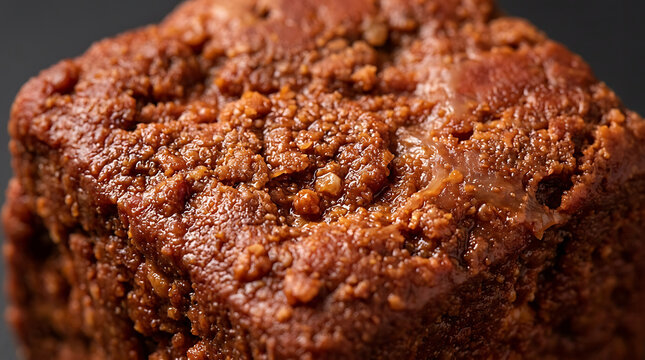 Close-up of a delicious brown muffin with textured crumb topping