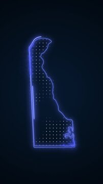 Vertical Neon Blue Delaware Map Borders Outline Loop Background