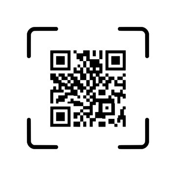 QR code scanner icon vector, digital barcode for mobile payment and scanning, black square quick response code on white background