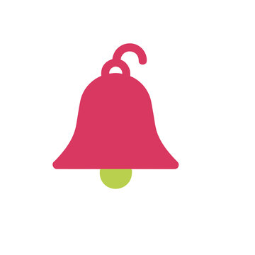 Pink bell icon with green clapper isolated on transparent background