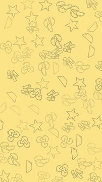 Yellow background pattern with fortune cookie shapes, stars, and geometric trapezoid outlines. Suitable for packaging designs, greeting cards, and digital wallpapers.