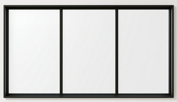Black framed triptych window on white wall