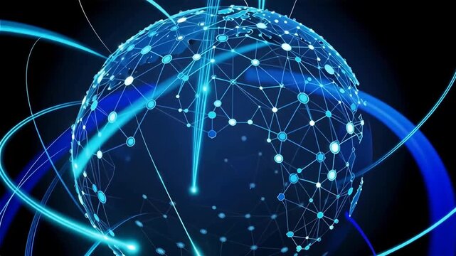 Global network connection background, digital world map and cyber technology concept