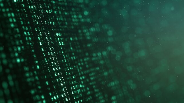 Digital matrix of binary code on green background