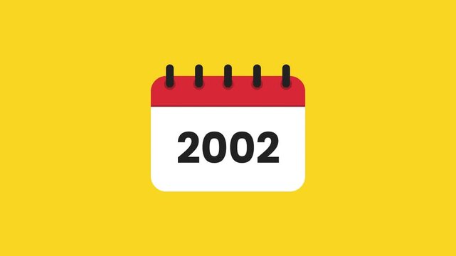 2002 Retro Annual Planner Calendar Animation Featuring a Bold Centered Year Display and Classic Spiral Page Illustration Prores Alpha 4K 60 fps Looping